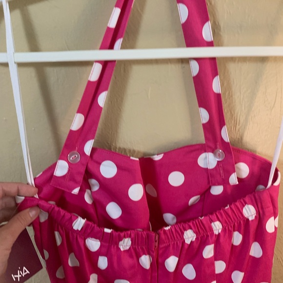 ModCloth pink polka dot halter A-line swing dress - Picture 7 of 12